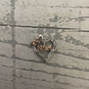 925 Silver and Rose Gold Diamond "MOM" Heart Shaped Necklace Pendant ONLY